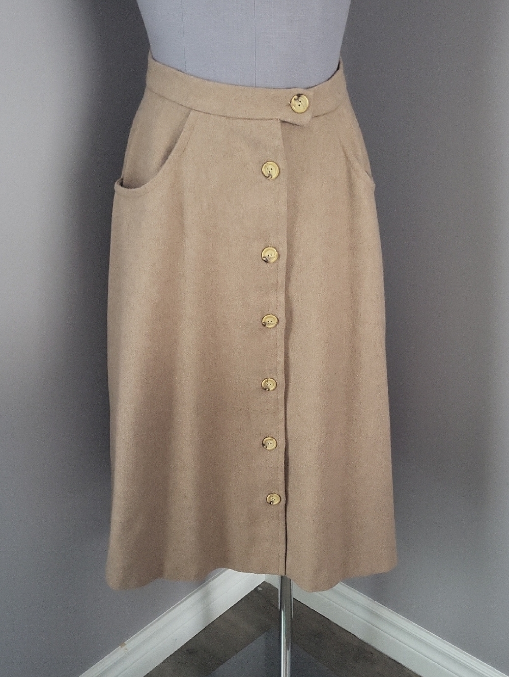 Vintage Rosecrest by Hudson Tan A-Line Skirt - 70s Mod